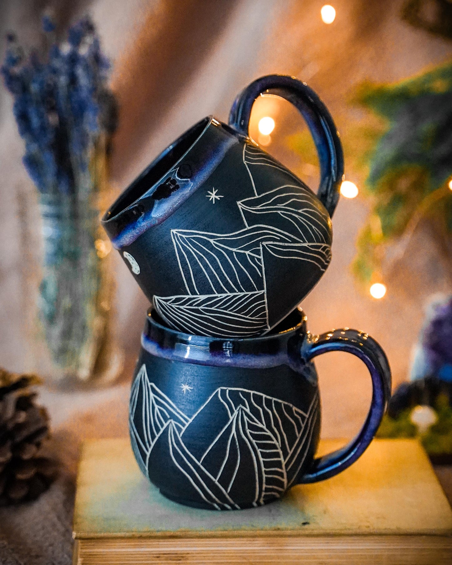 Carved mountain mug/Handmade Ceramic Large Coffee Mug/Unique Large Mug/Birthday Gift/ Coffee Tea Drink Gift/ Desert Mug