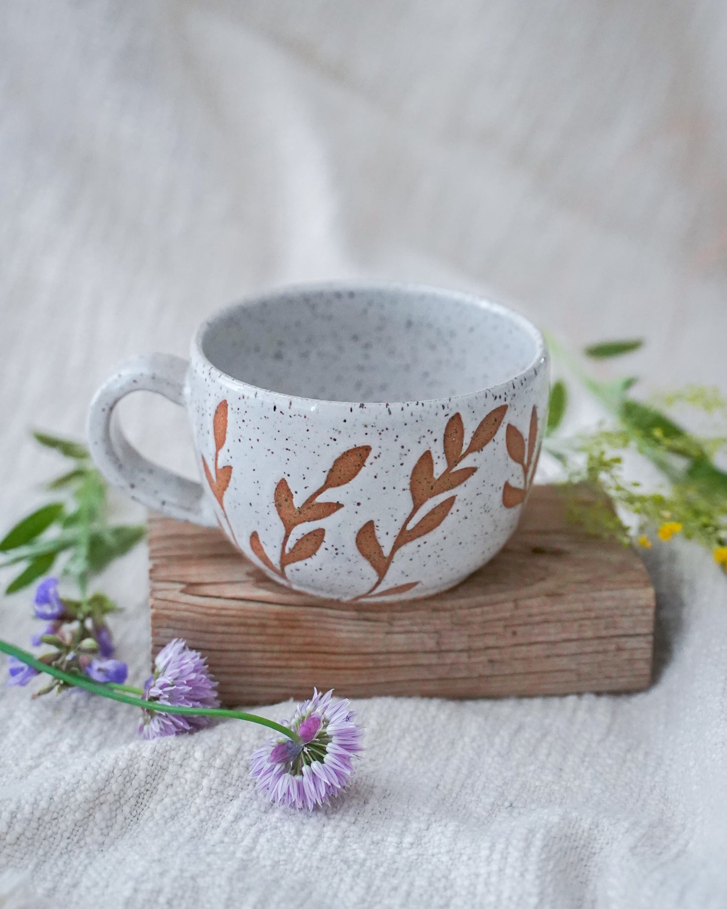 White petal latte mug /handmade ceramics /ceramic coffee mug