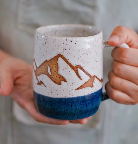 Barnyard blue white speckle mountain mug