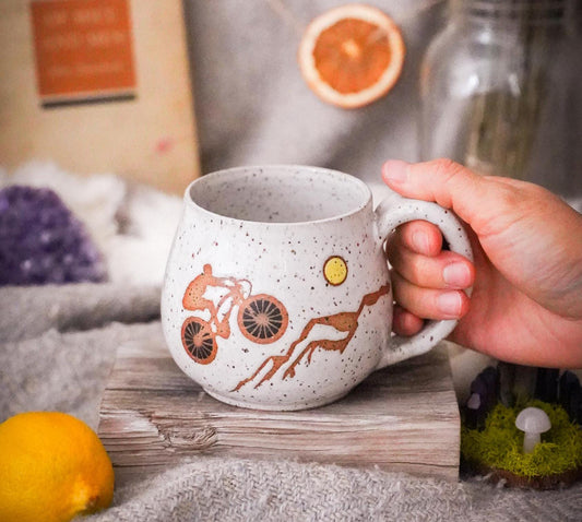 Mountain biking mug/Handmade Ceramic Large Coffee Mug/Unique Large Mug/Birthday Gift