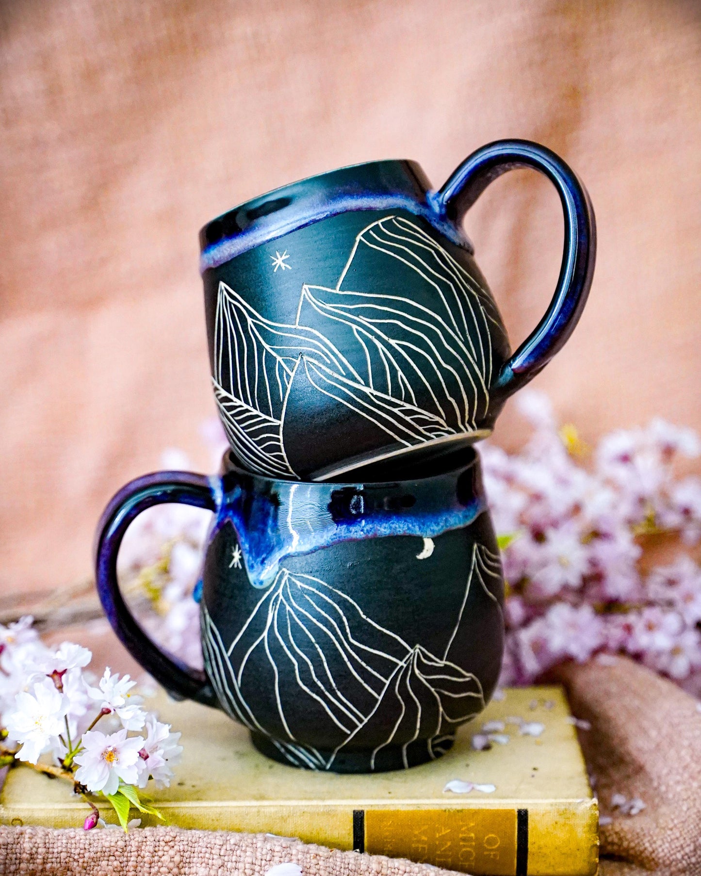 Carved mountain mug/Handmade Ceramic Large Coffee Mug/Unique Large Mug/Birthday Gift/ Coffee Tea Drink Gift/ Desert Mug