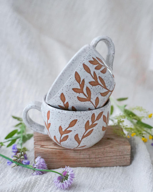 White petal latte mug /handmade ceramics /ceramic coffee mug