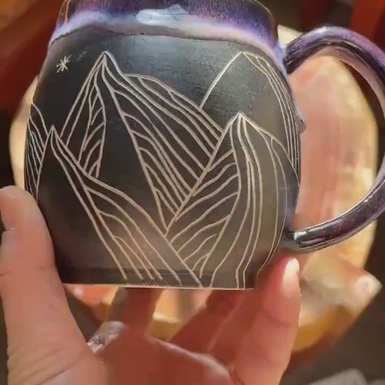 Carved mountain mug/Handmade Ceramic Large Coffee Mug/Unique Large Mug/Birthday Gift/ Coffee Tea Drink Gift/ Desert Mug