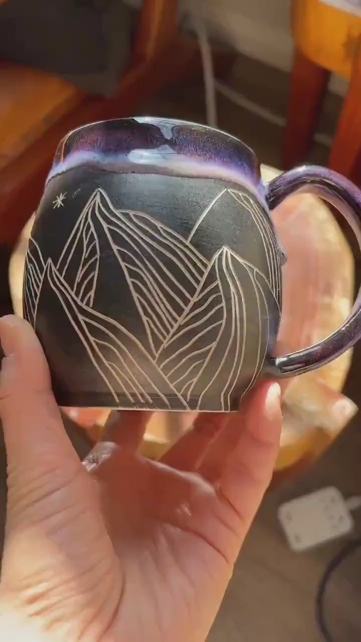 Carved mountain mug/Handmade Ceramic Large Coffee Mug/Unique Large Mug/Birthday Gift/ Coffee Tea Drink Gift/ Desert Mug